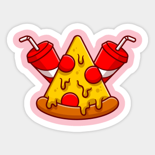 Pizza And Soda Cartoon Sticker